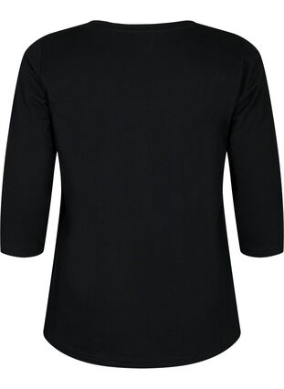 Basic cotton t-shirt with 3/4 sleeves, Black, Packshot image number 1