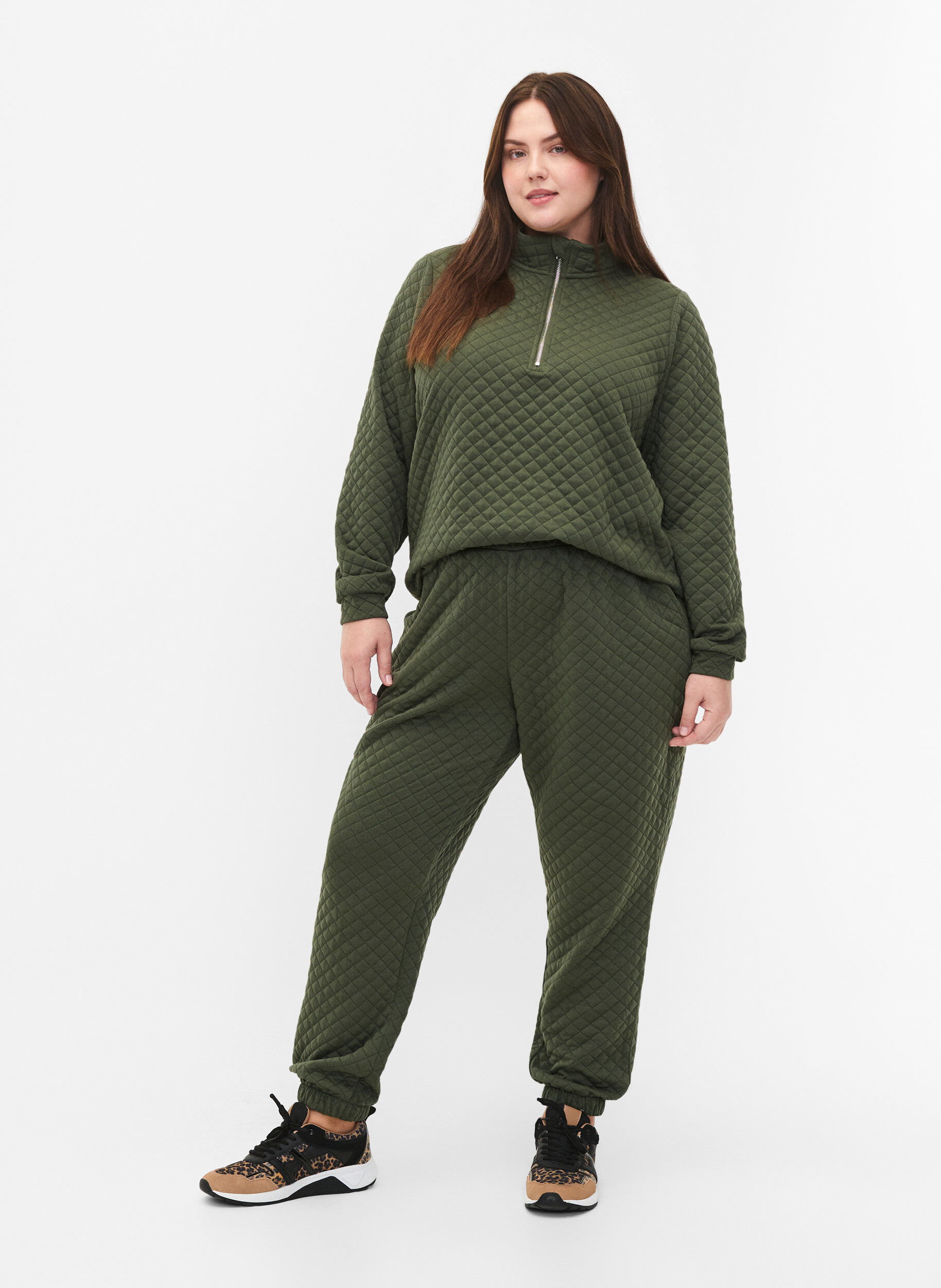 Zizzifashion Quilted jumper with zip, Thyme, Model image number 2