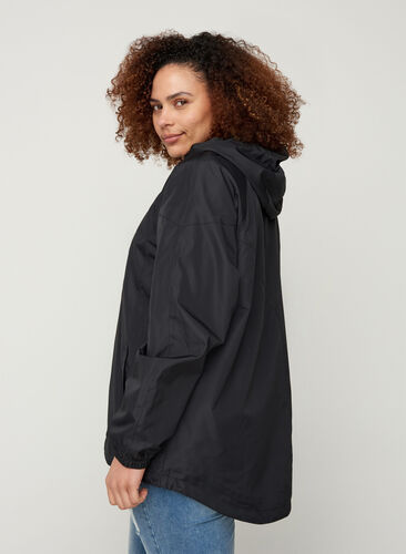 Short jacket with a zip and hood, Black, Model image number 1