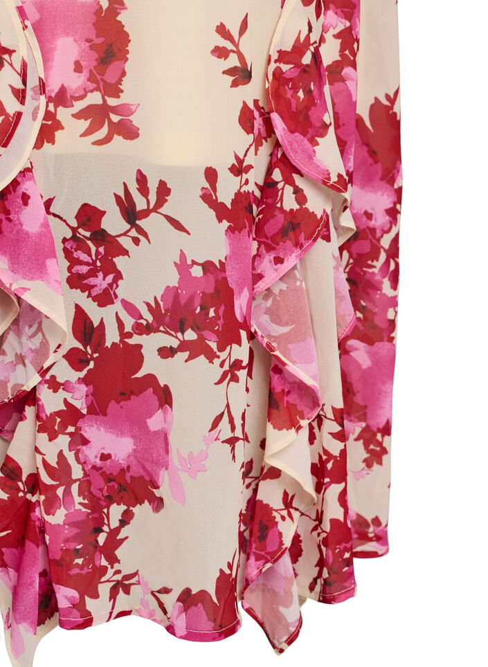 Floral chiffon dress with ruffle details and a V-neck, 9990, Packshot image number 3