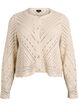 Short knitted cardigan with eyelet pattern, Sandshell, Packshot image number 0
