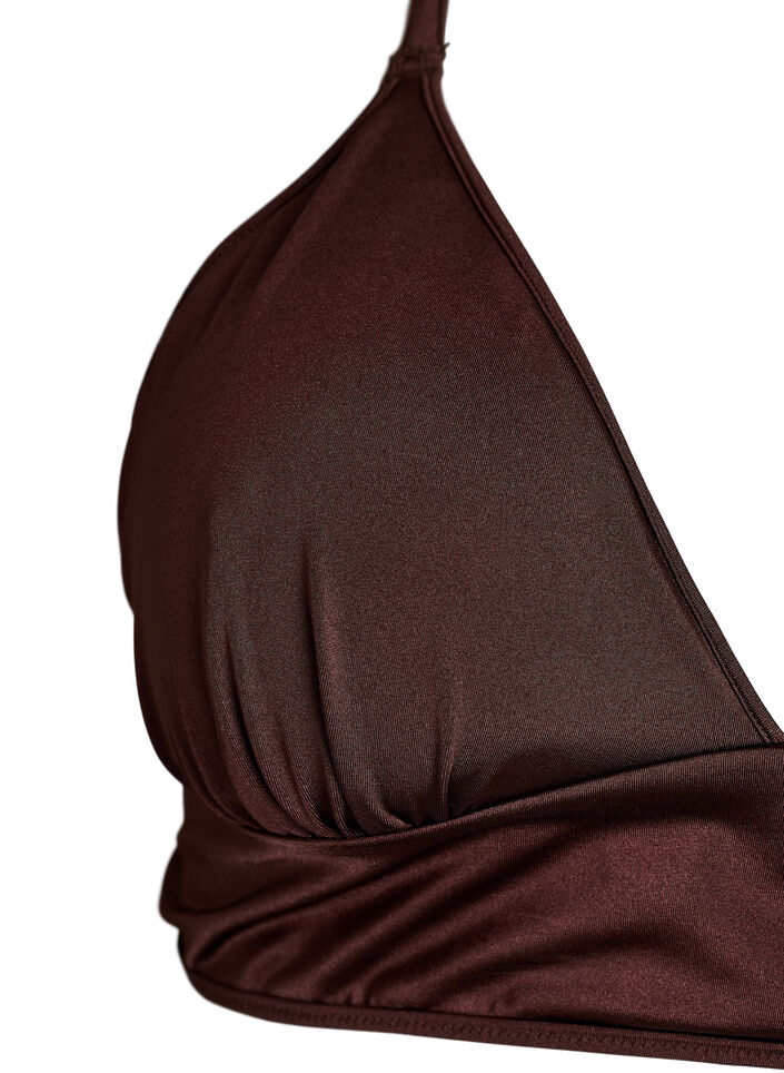 Reversible bikini top with V-neck and cross-back straps, Brown, Packshot image number 2