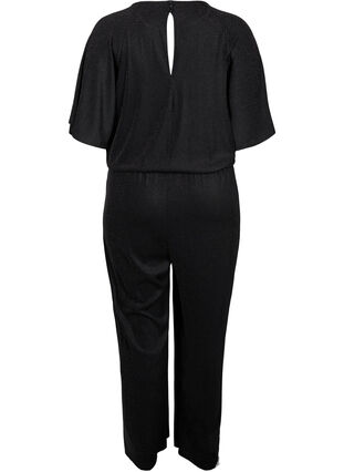 Short-sleeved jumpsuit with glitter, Black, Packshot image number 1