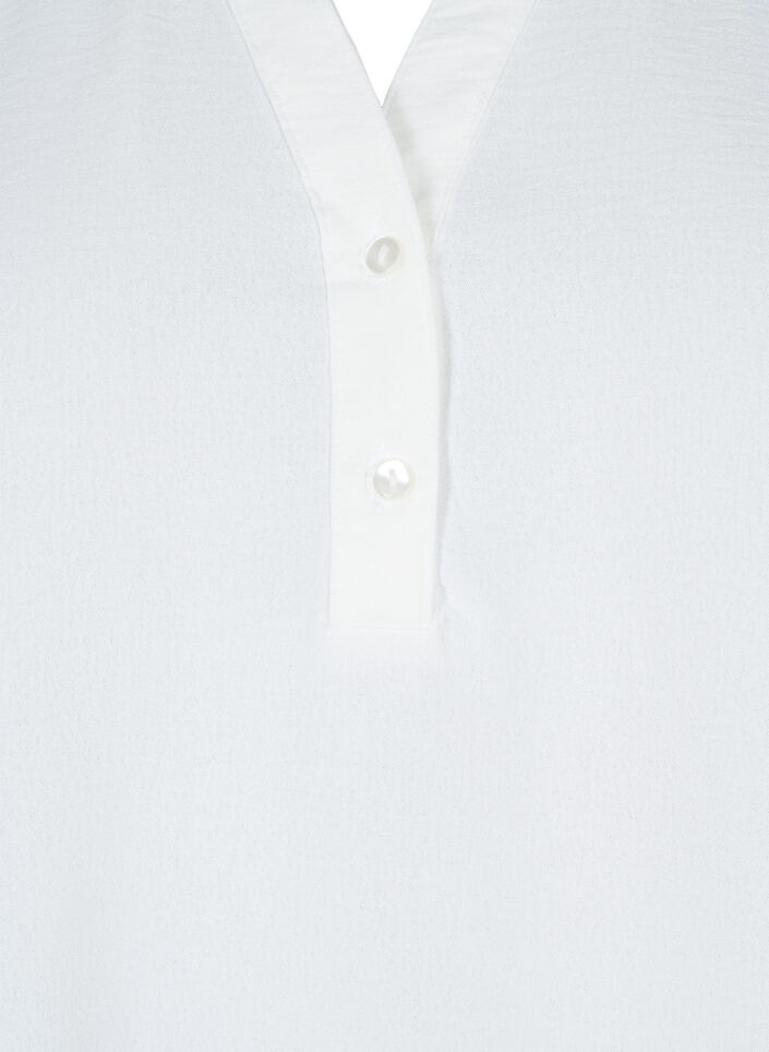 Long-sleeved shirt blouse with V-neck, Bright White, Packshot image number 2