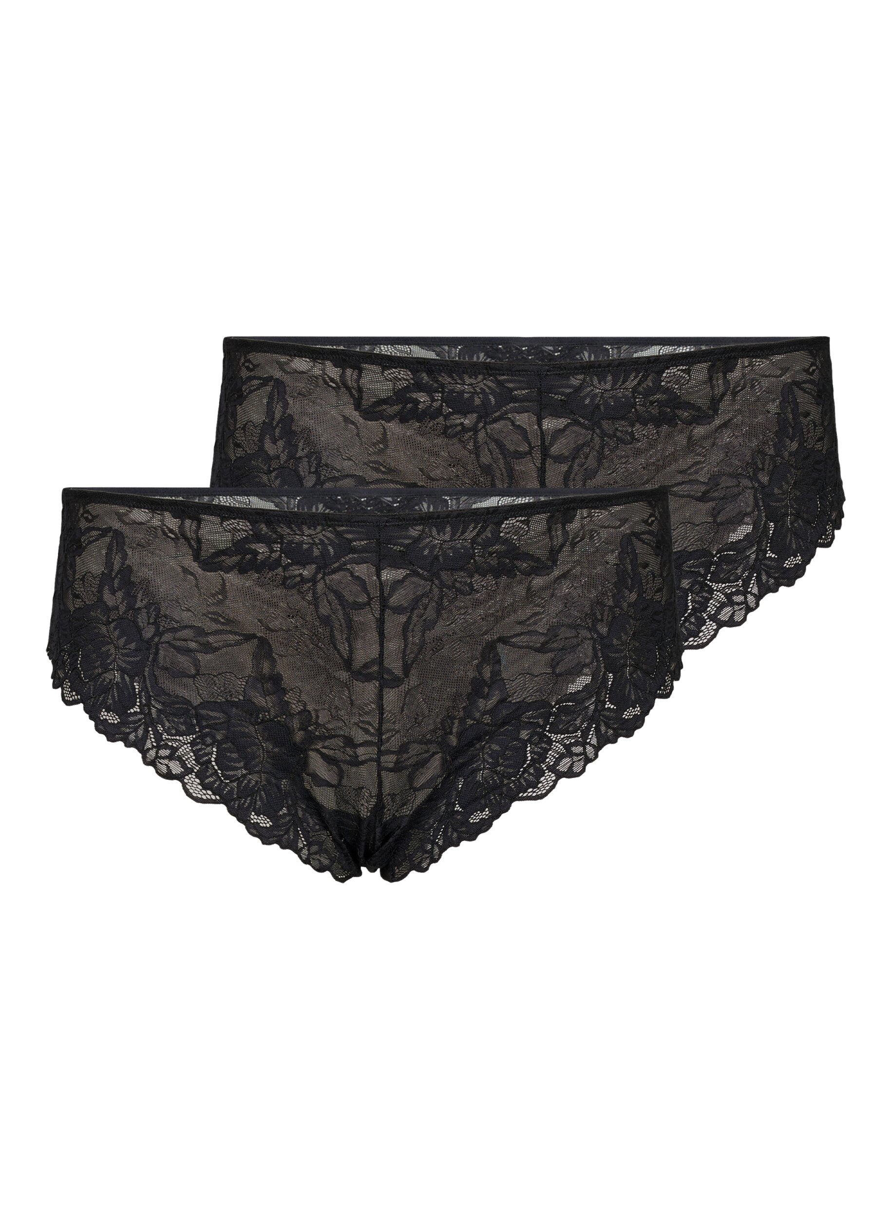 Zizzifashion 2-pack lace tai panties with regular waist., Black, Packshot image number 0