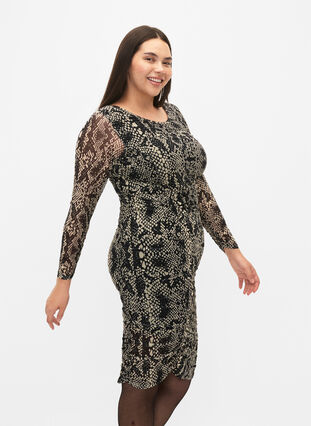 Tight-fitting mesh dress with print, Snake Print, Model image number 2