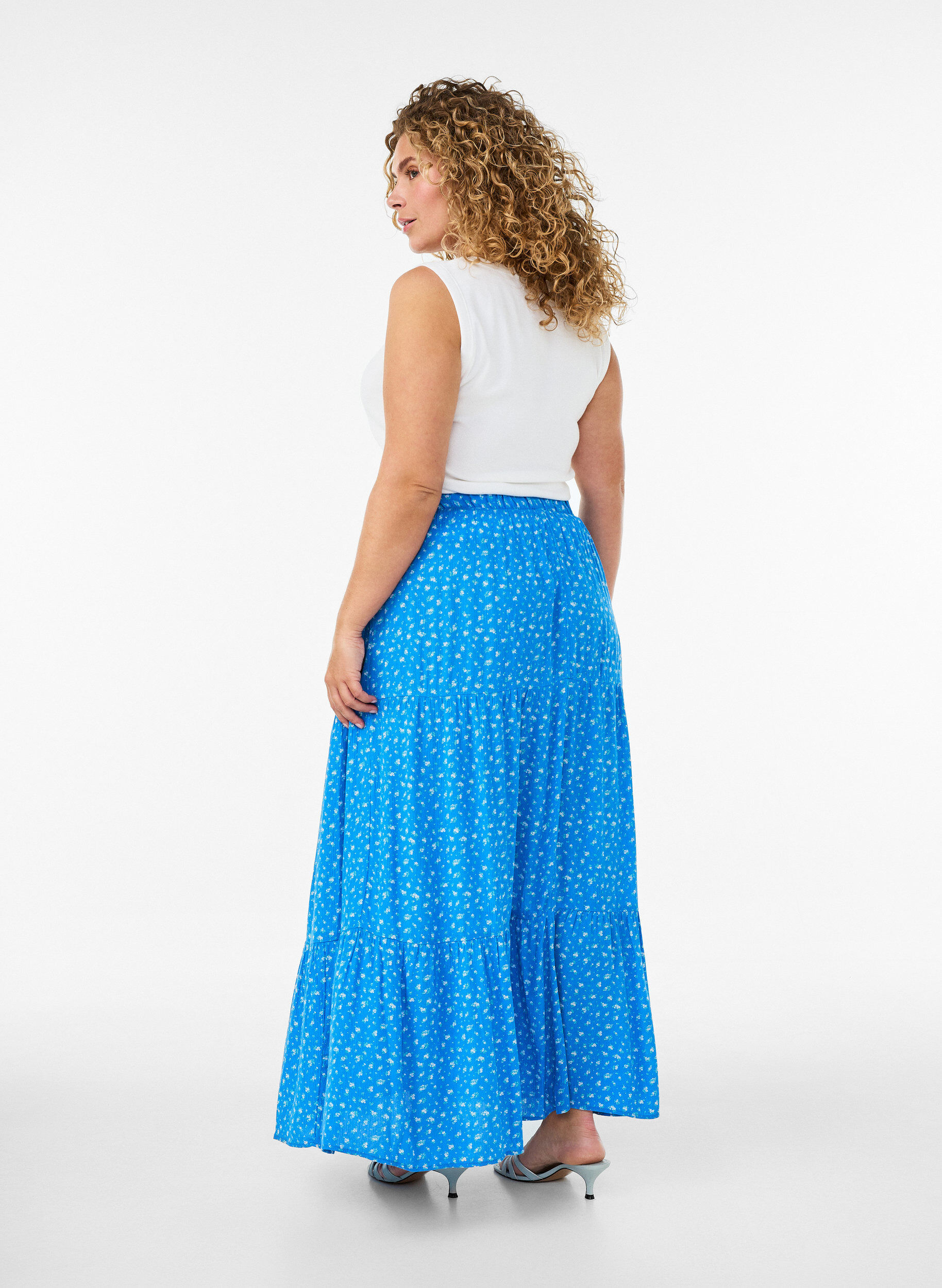 Zizzifashion Long skirt with elasticated waist, Blue, Model image number 1