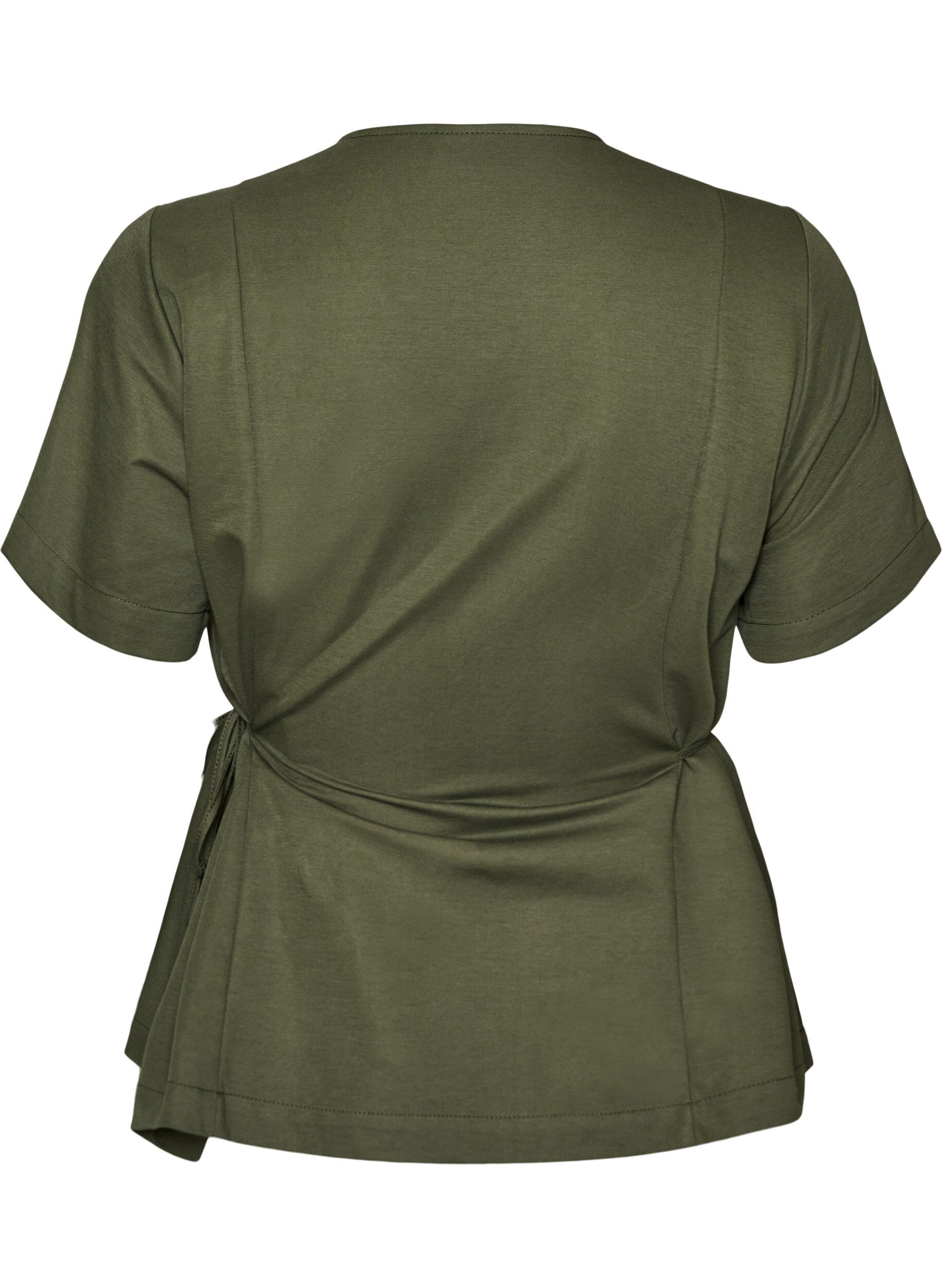 Zizzifashion Blouse in a cotton blend with a V-neck and tie-string, Green, Packshot image number 1
