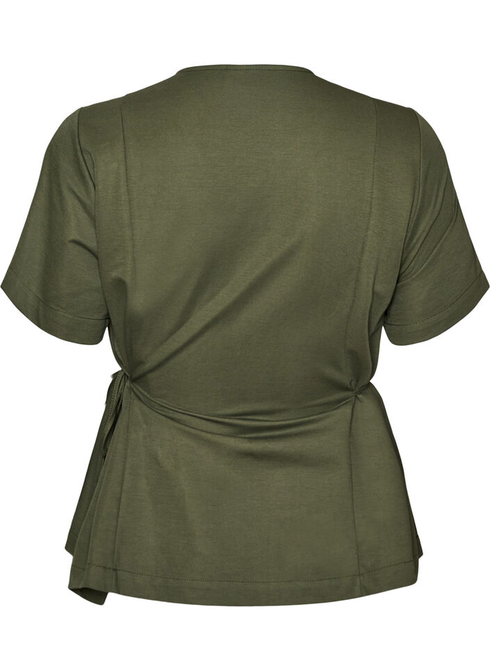 Blouse in a cotton blend with a V-neck and tie-string, Green, Packshot image number 1