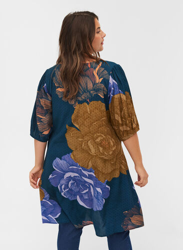 Short-sleeved, floral viscose dress, Reflecting Pond AOP, Model image number 1