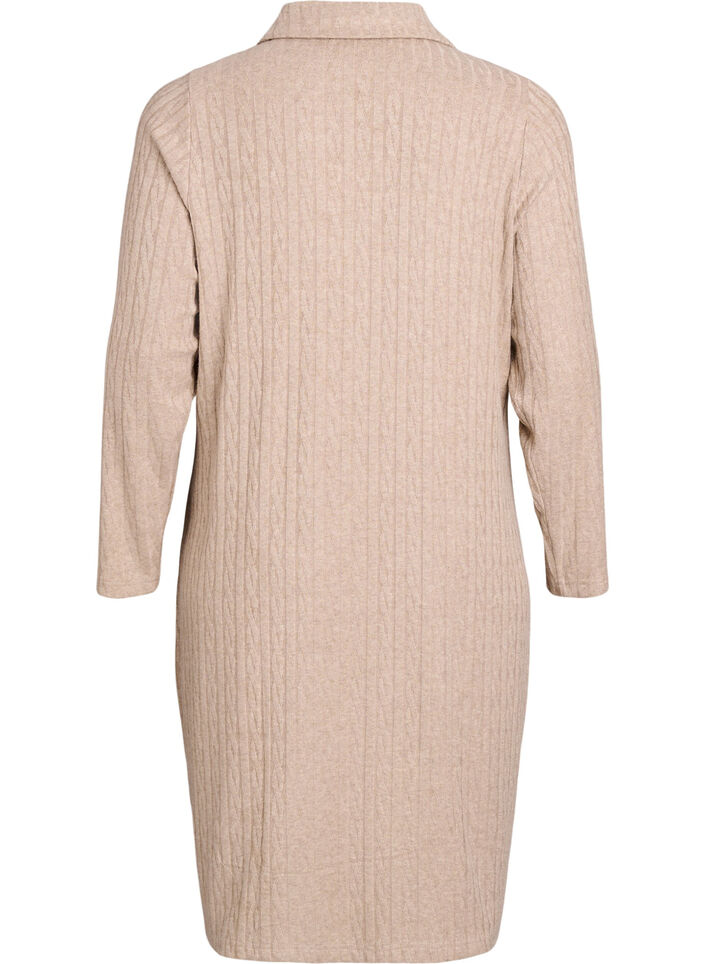 Dress with cable structure and v-neck, Beige, Packshot image number 1