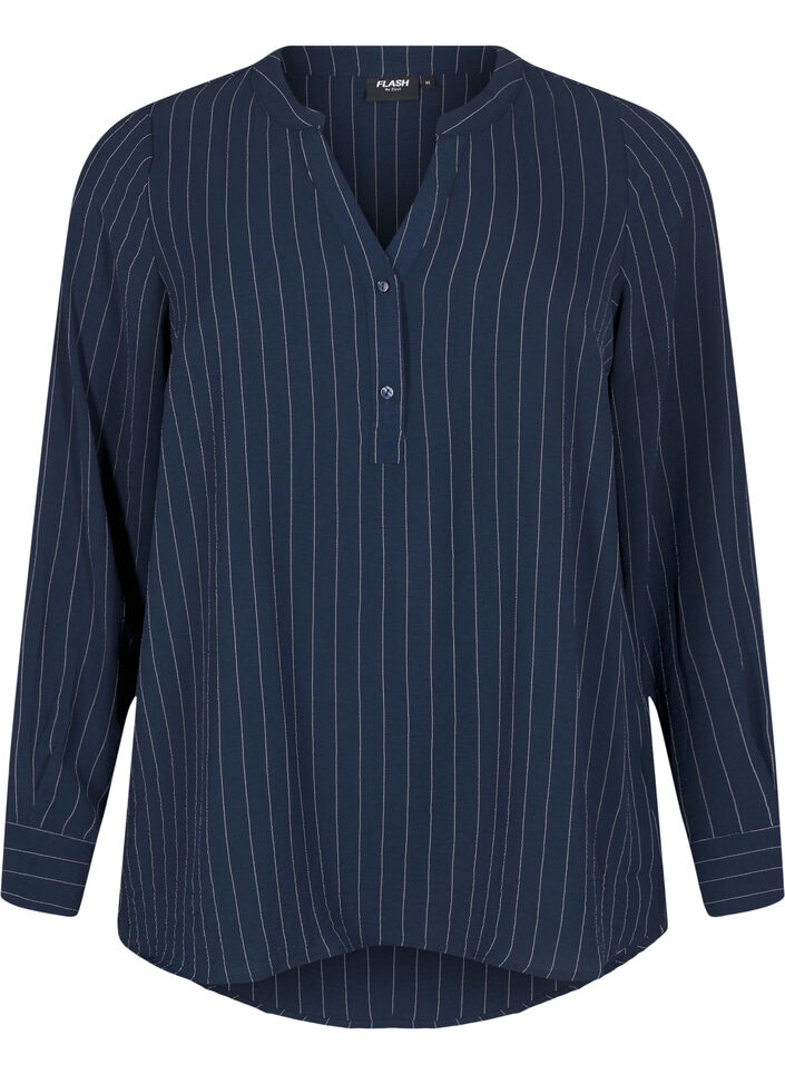 Pinstripe shirt blouse, Blue, Packshot image number 0