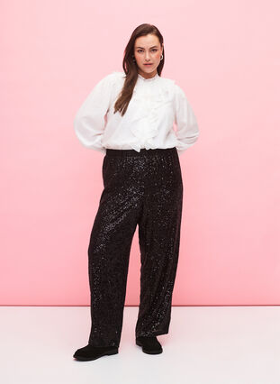Sequin trousers with elastic waistband, Black, Model image number 0