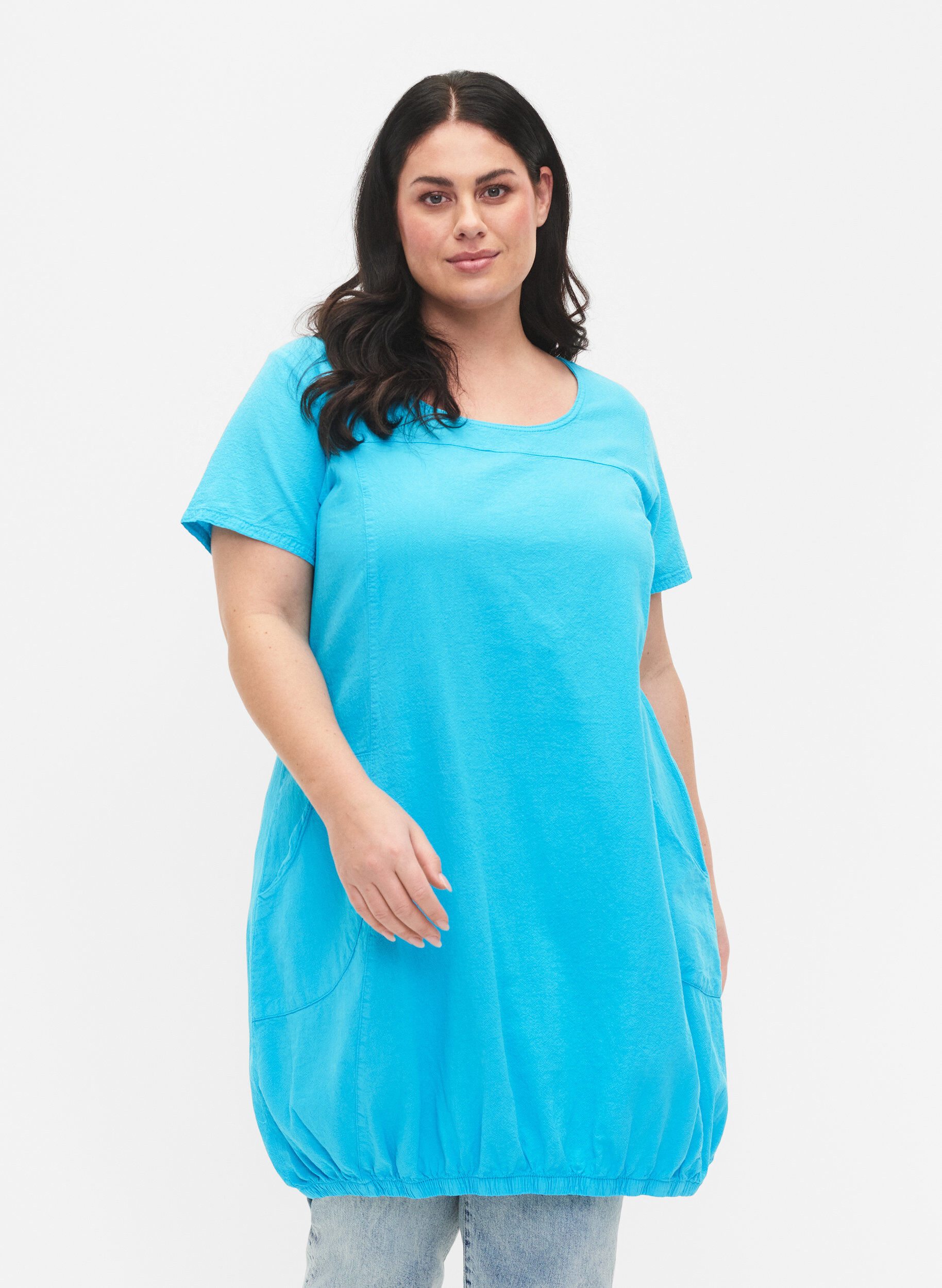 Zizzifashion Short-sleeved cotton dress, Blue, Model image number 0