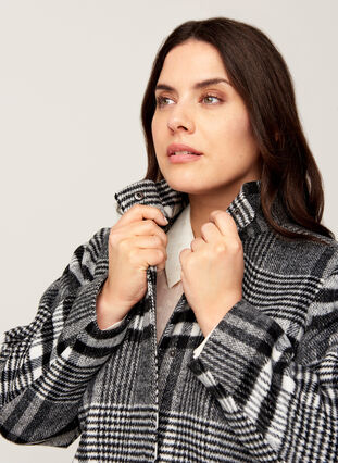 Checked jacket with button fastening and pockets, Black Check, Model image number 2