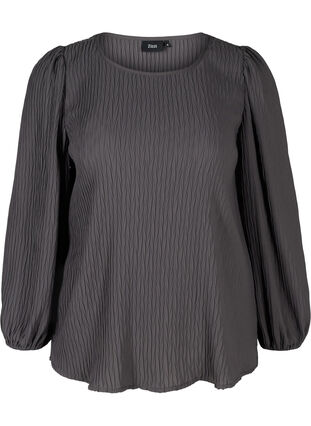 Textured blouse with puff sleeves, Asphalt, Packshot image number 0