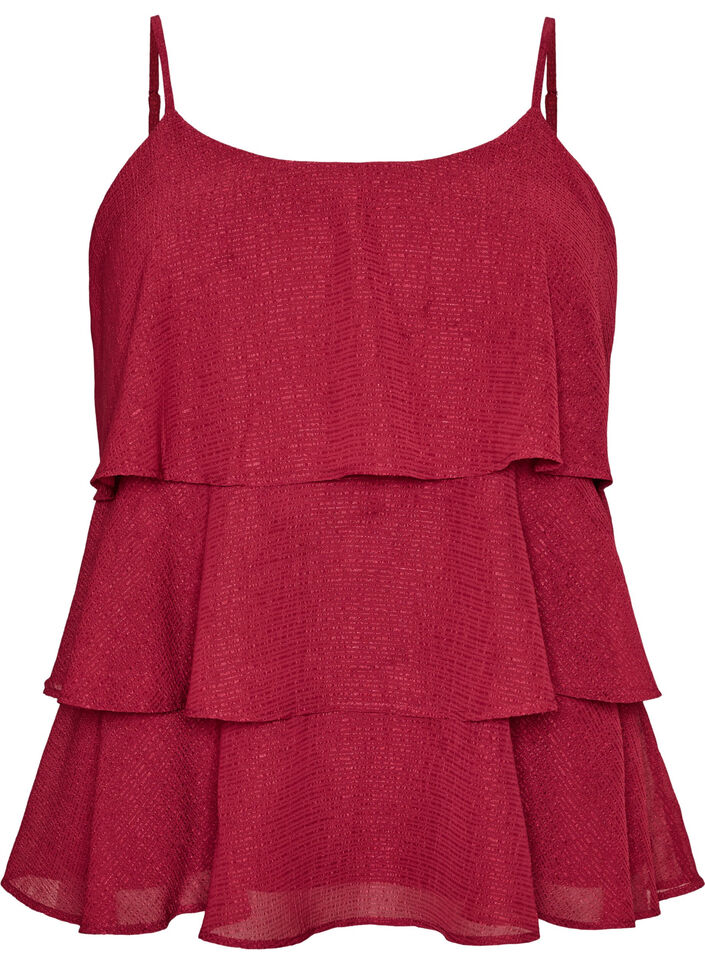 Layered top with ruffles and spaghetti straps, Red, Packshot image number 0