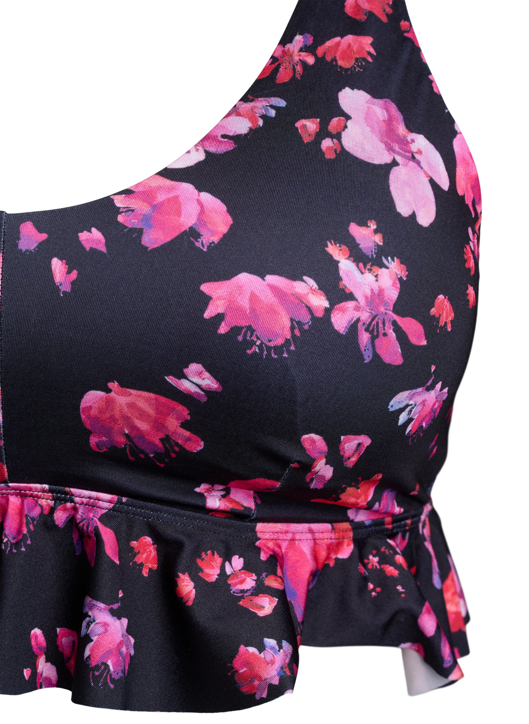 Zizzifashion Floral bikini top with a ruffle trim, Pink, Packshot image number 2