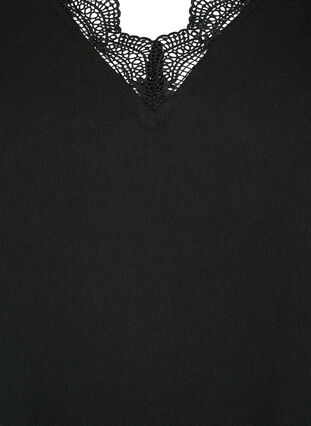 V-neck blouse with lace trim, Black, Packshot image number 2