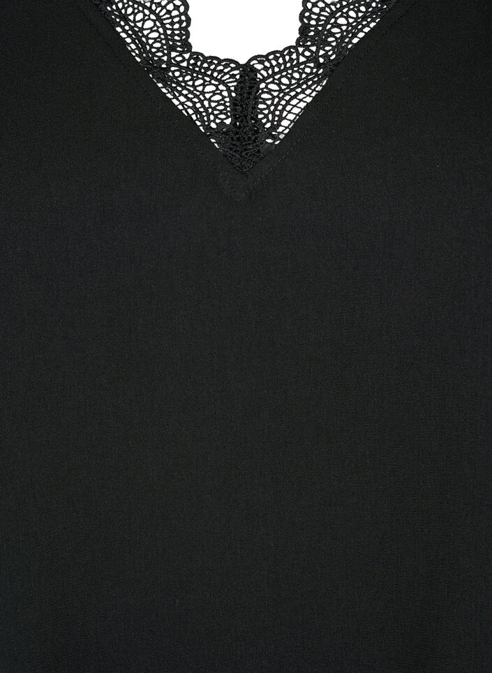 V-neck blouse with lace trim, Black, Packshot image number 2