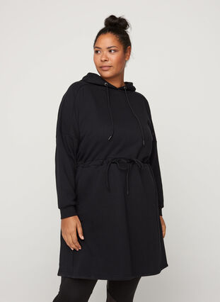 Hooded sweat dress, Black, Model image number 0