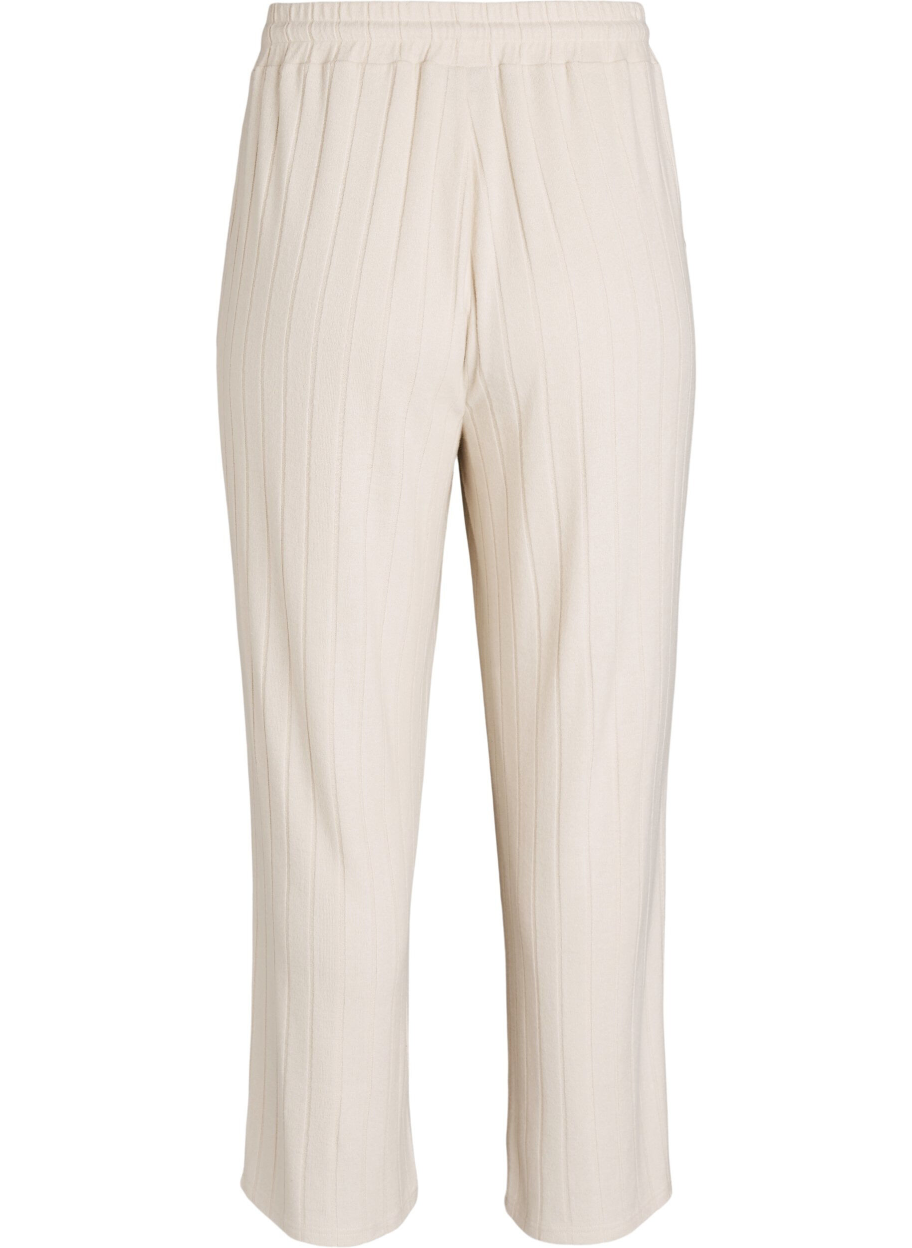 Zizzifashion Ribbed jersey lounge trousers with a high waist, Beige, Packshot image number 1