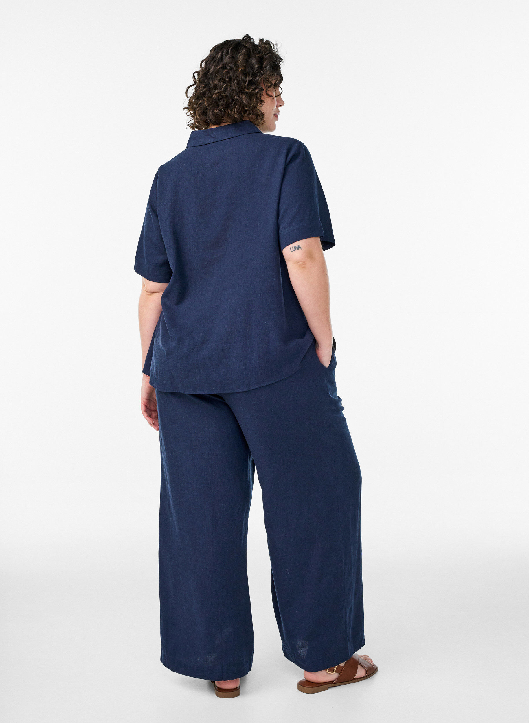 Zizzifashion Wide-leg linen and viscose trousers, Blue, Model image number 1
