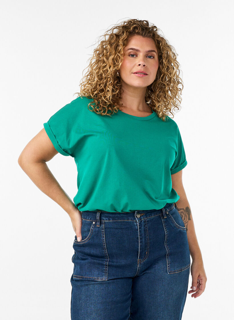 Short-sleeved cotton blend T-shirt, Green, Model image number 0