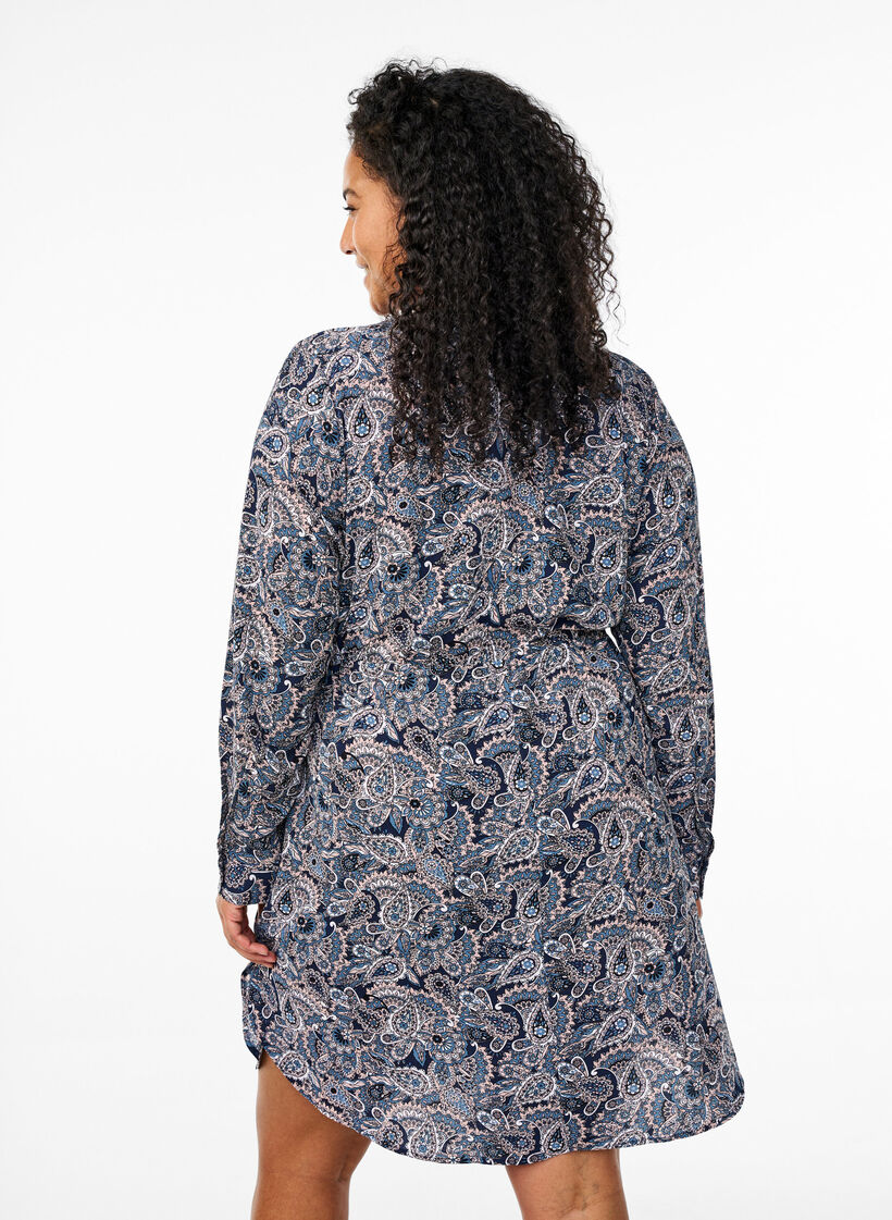 Knee-length dress with tie belt, Beige, Model image number 2