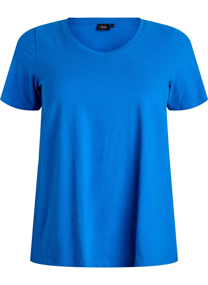 Solid-coloured basic cotton T-shirt, Blue, Packshot image number 0