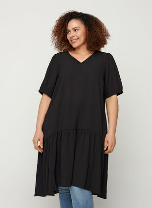 Dress with 2/4 sleeves and an A-line cut, Black, Model image number 0