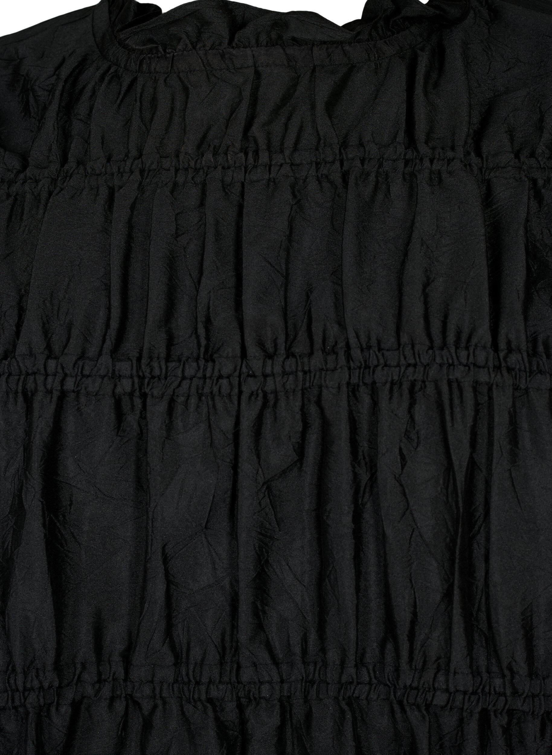 Zizzifashion Dress with ruffles and elastic cutlines, Black, Packshot image number 2