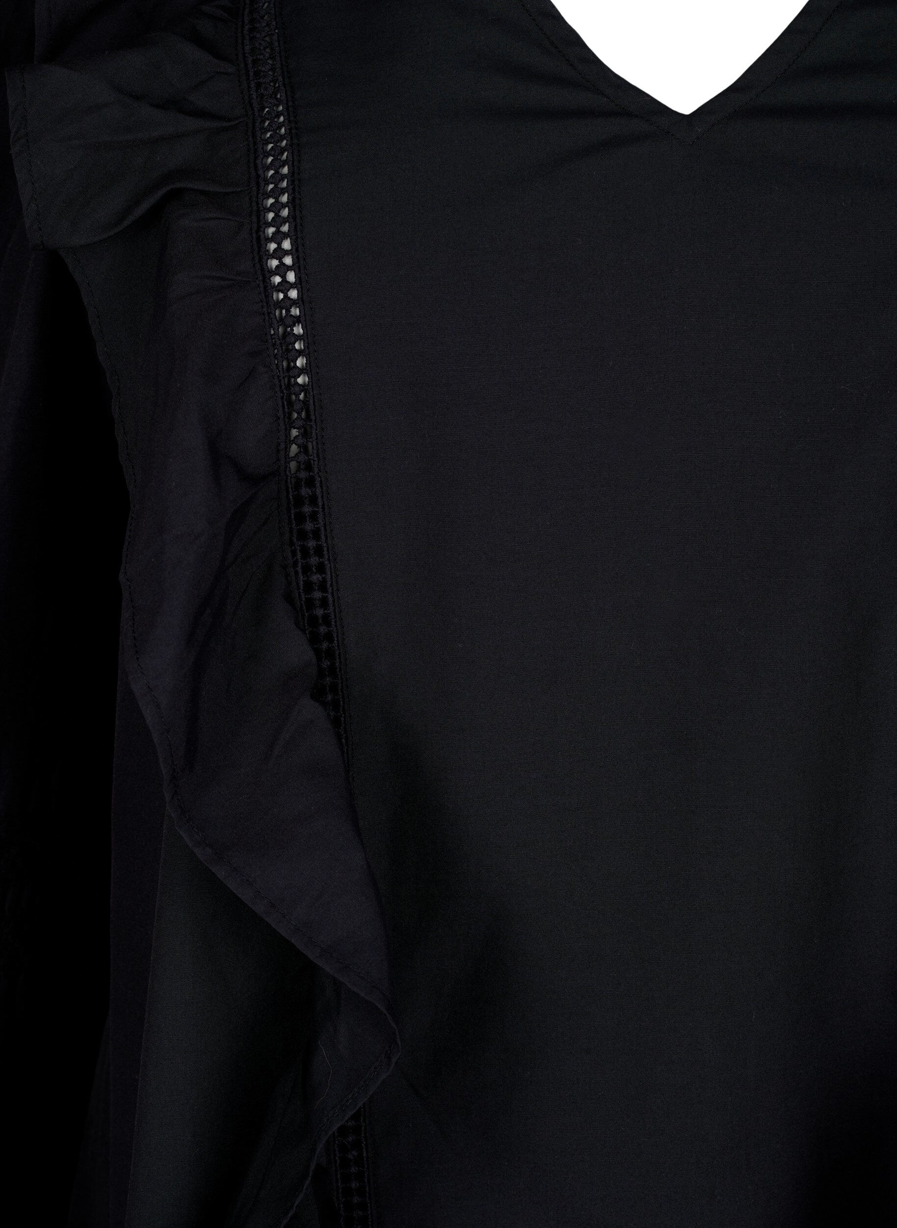 Zizzifashion Blouse with ruffles and lace trim, Black, Packshot image number 2