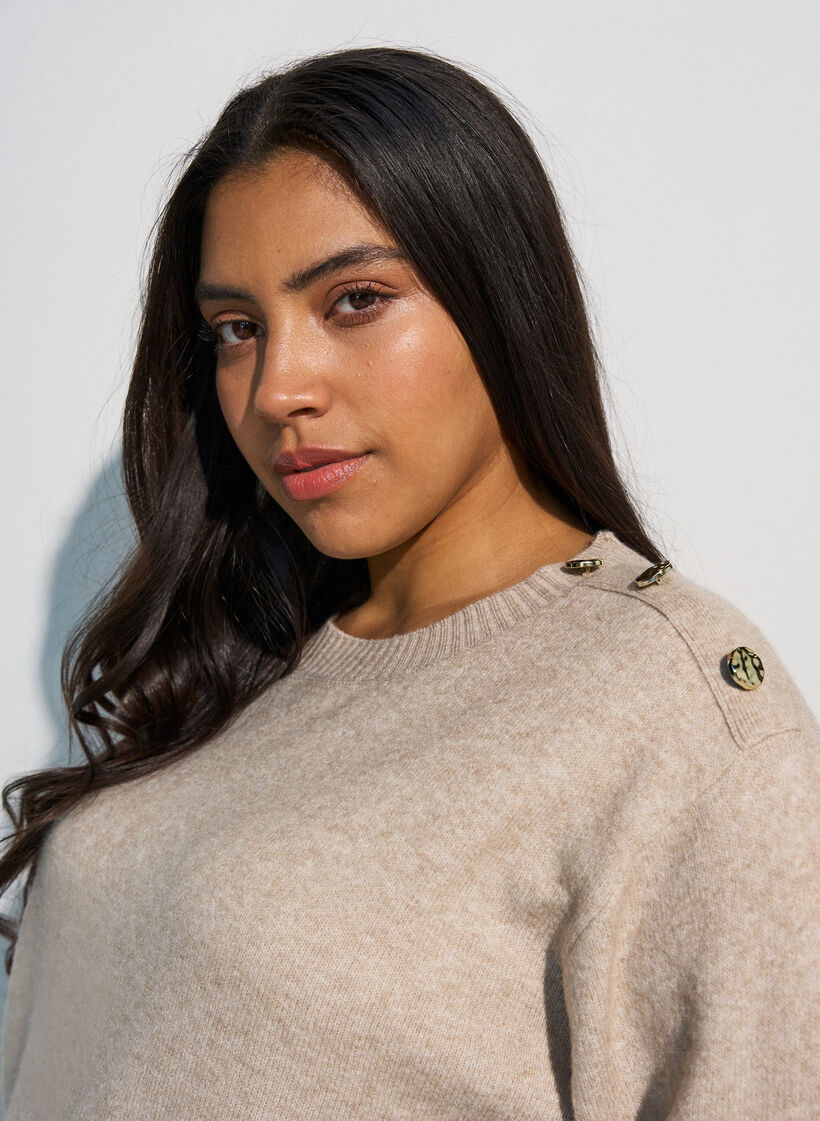 Knit blouse with button detail, Beige, Model image number 3