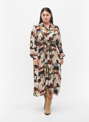 Maxi dress in viscose with print, Black AOP, Model image number 0