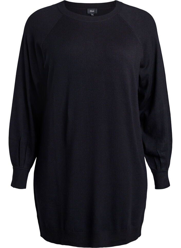 Short knitted dress with raglan sleeves, Black, Packshot image number 0