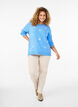 Knitted blouse with flowers and 3/4 sleeves, Della R. Blue Mel., Model image number 2