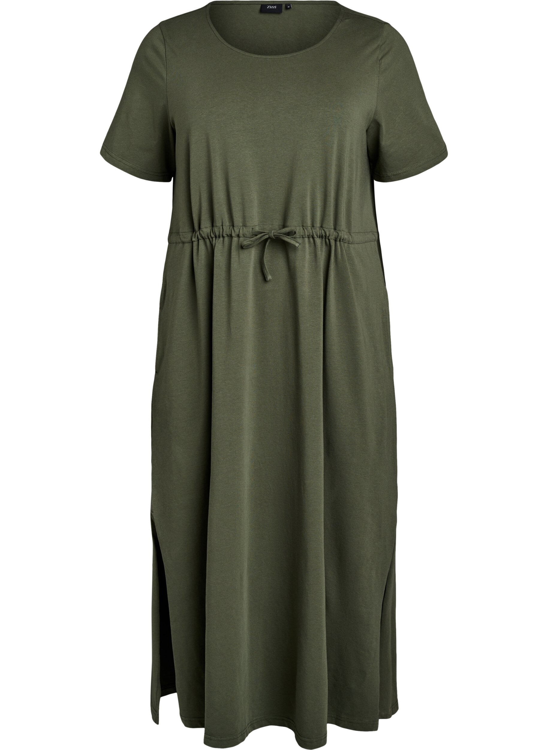 Zizzifashion Midi dress in cotton with short sleeves, Green, Packshot image number 0