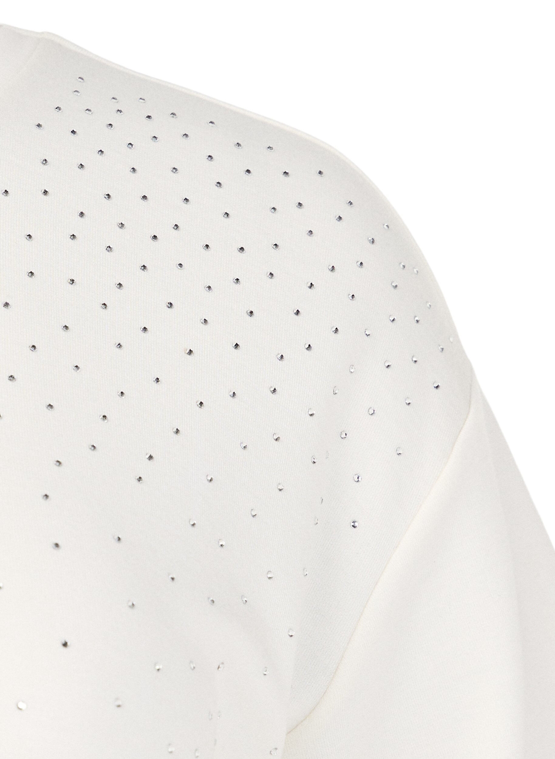 Zizzifashion T-shirt with rhinestones and round neck, White, Packshot image number 2