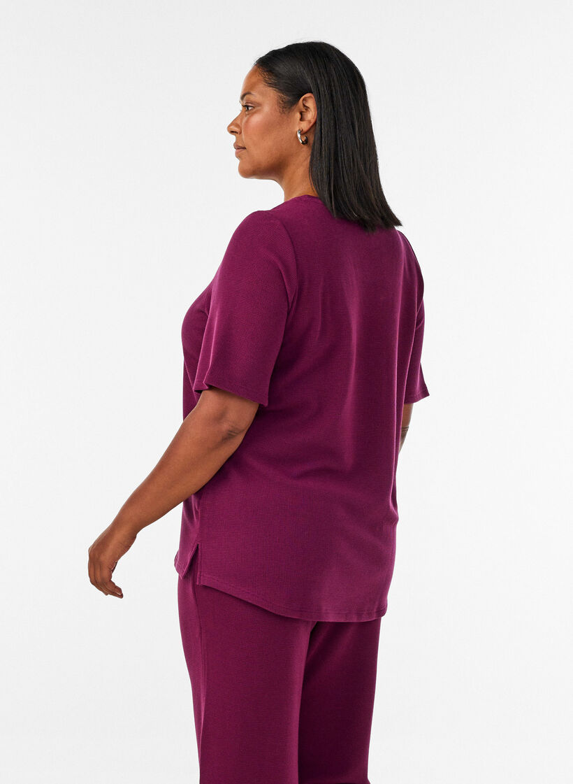 Textured blouse with elbow-length sleeves, Red, Model image number 2