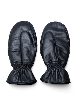 Leather mittens, Black, Packshot image number 1