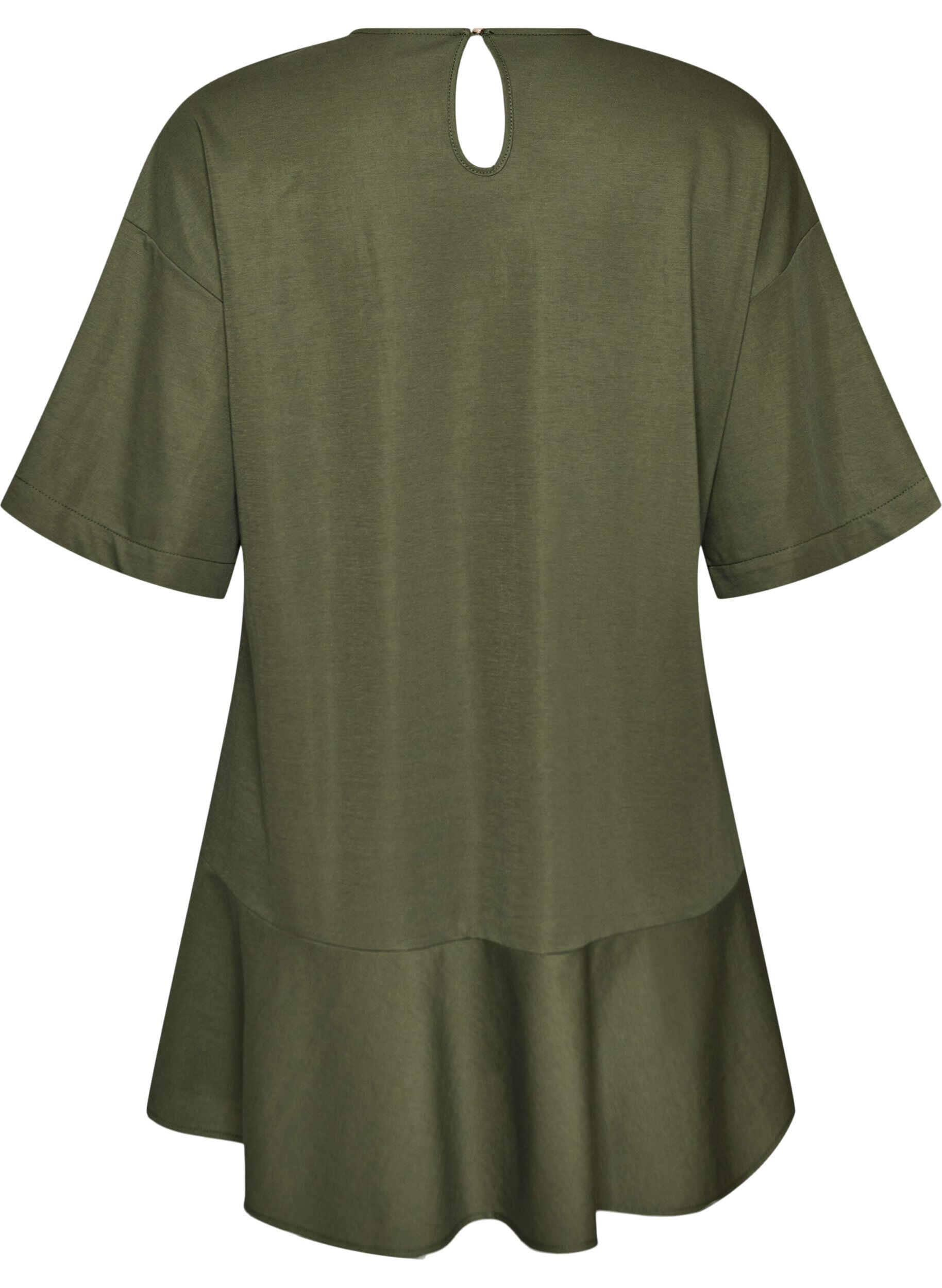Zizzifashion Short dress with a loose fit and ruffle hem, Green, Packshot image number 1