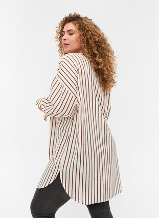 Long striped cotton shirt with V-neck, Stripe, Model image number 1