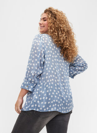 Printed shirt with 3/4 sleeves, Dusty Blue Dot, Model image number 1