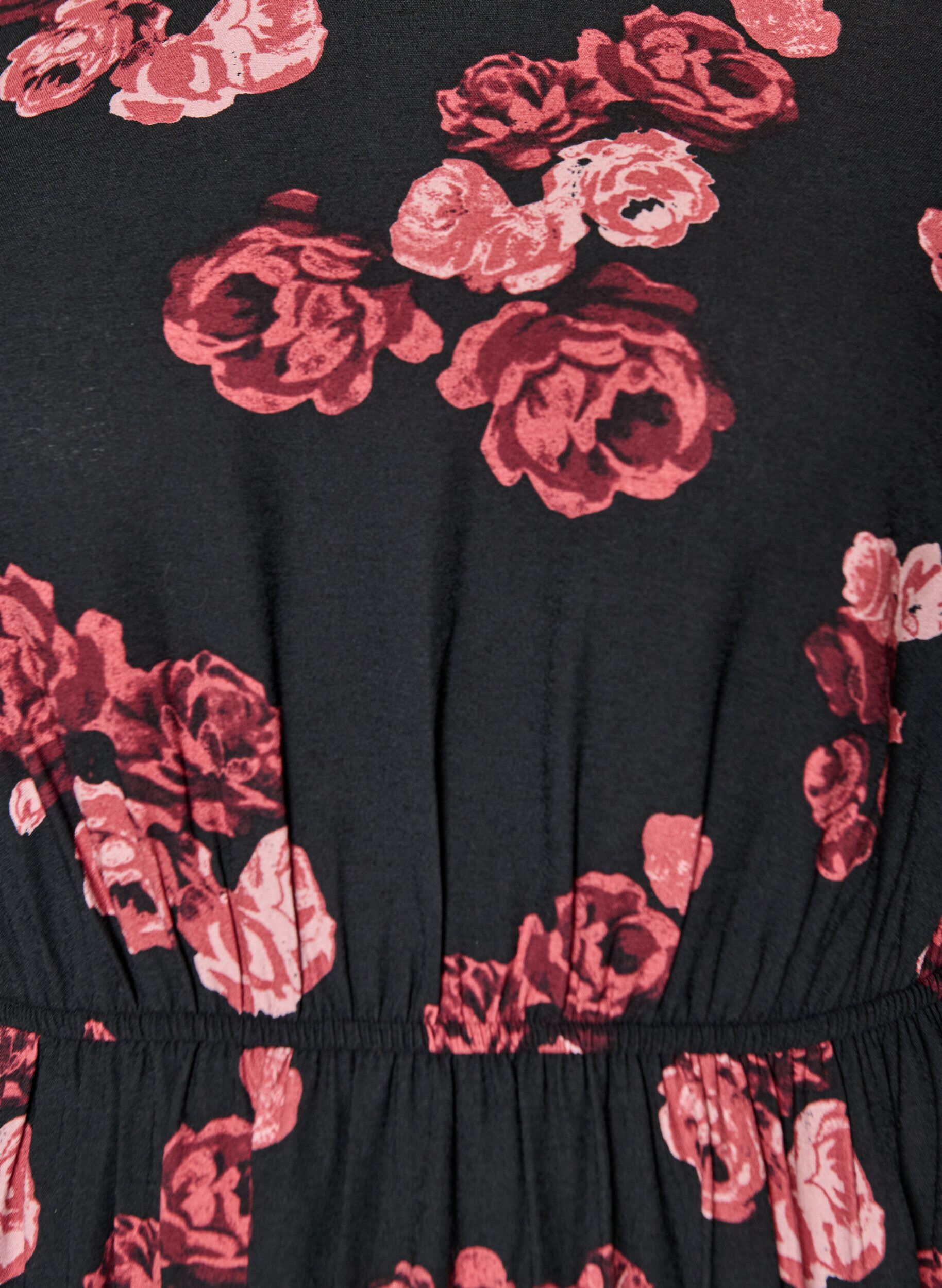 ZizzifashionMidi dress with rose print and short balloon sleeves, Black, Packshot image number 2
