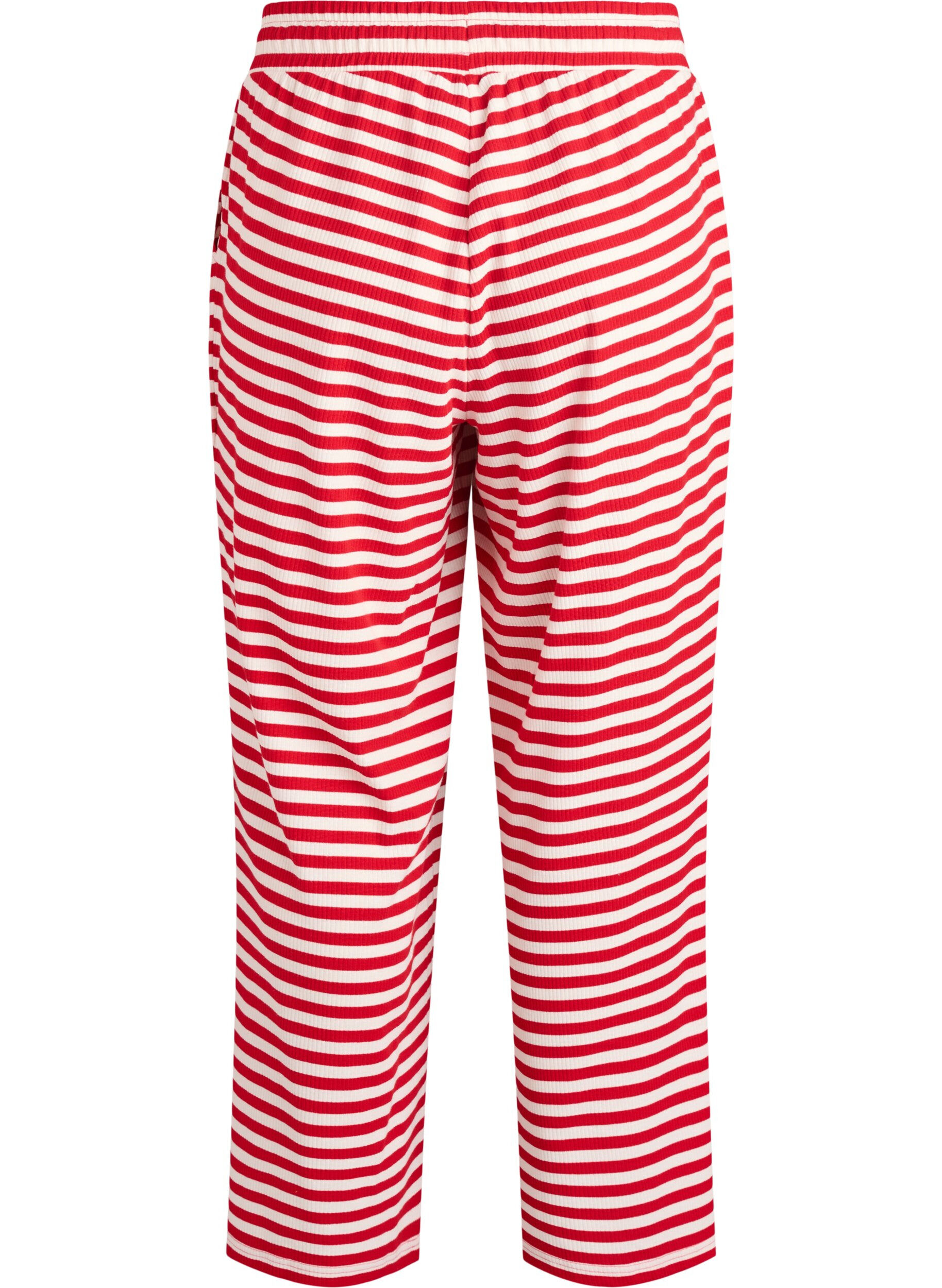 Zizzifashion Striped pyjama trousers with a high waist and wide legs, Red, Packshot image number 1