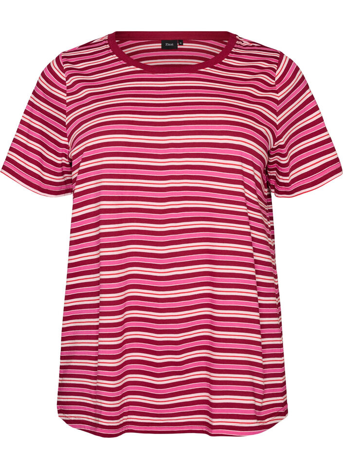 Striped organic cotton T-shirt, Red, Packshot image number 0