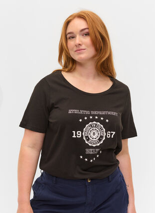Short-sleeved cotton t-shirt with print, Black, Model image number 0