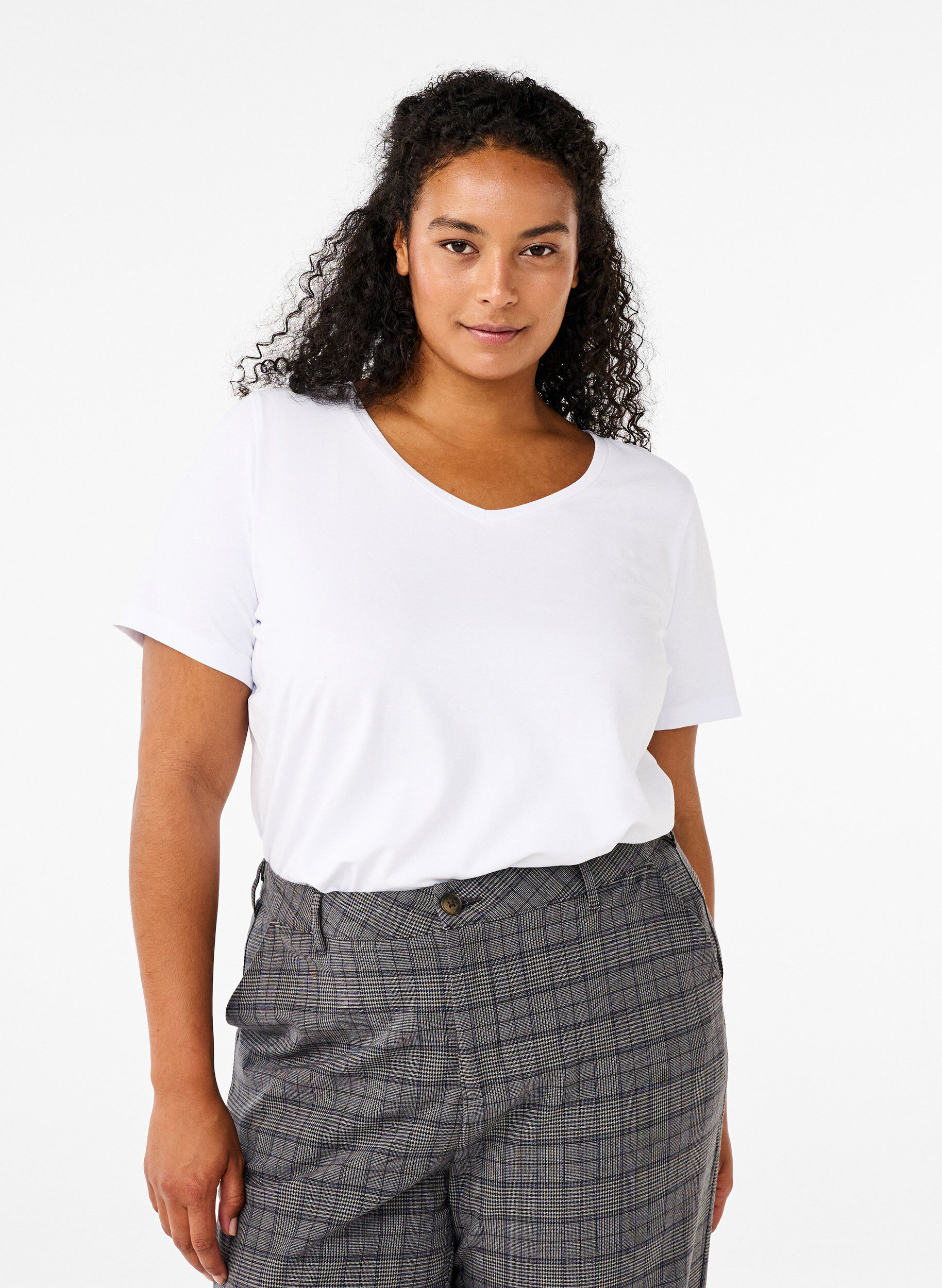 Basic plain cotton t-shirt, White, Model