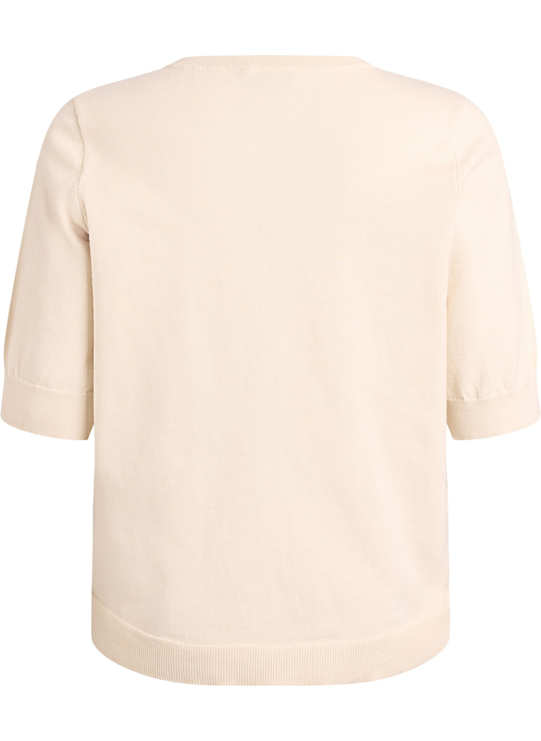 Zizzifashion Fine-knit blouse with short sleeves, Beige, Packshot image number 1